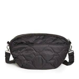 shortyLOVE cruiser medium crossbody bag in black; back view against white background.