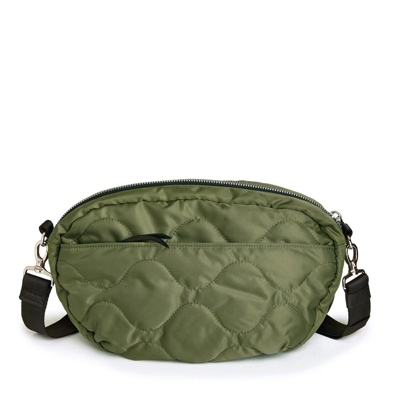 shortyLOVE cruiser medium crossbody bag in sage; back view against white background.