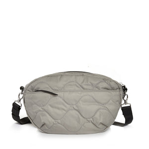 shortyLOVE cruiser medium crossbody bag in milky grey; back view against white background.