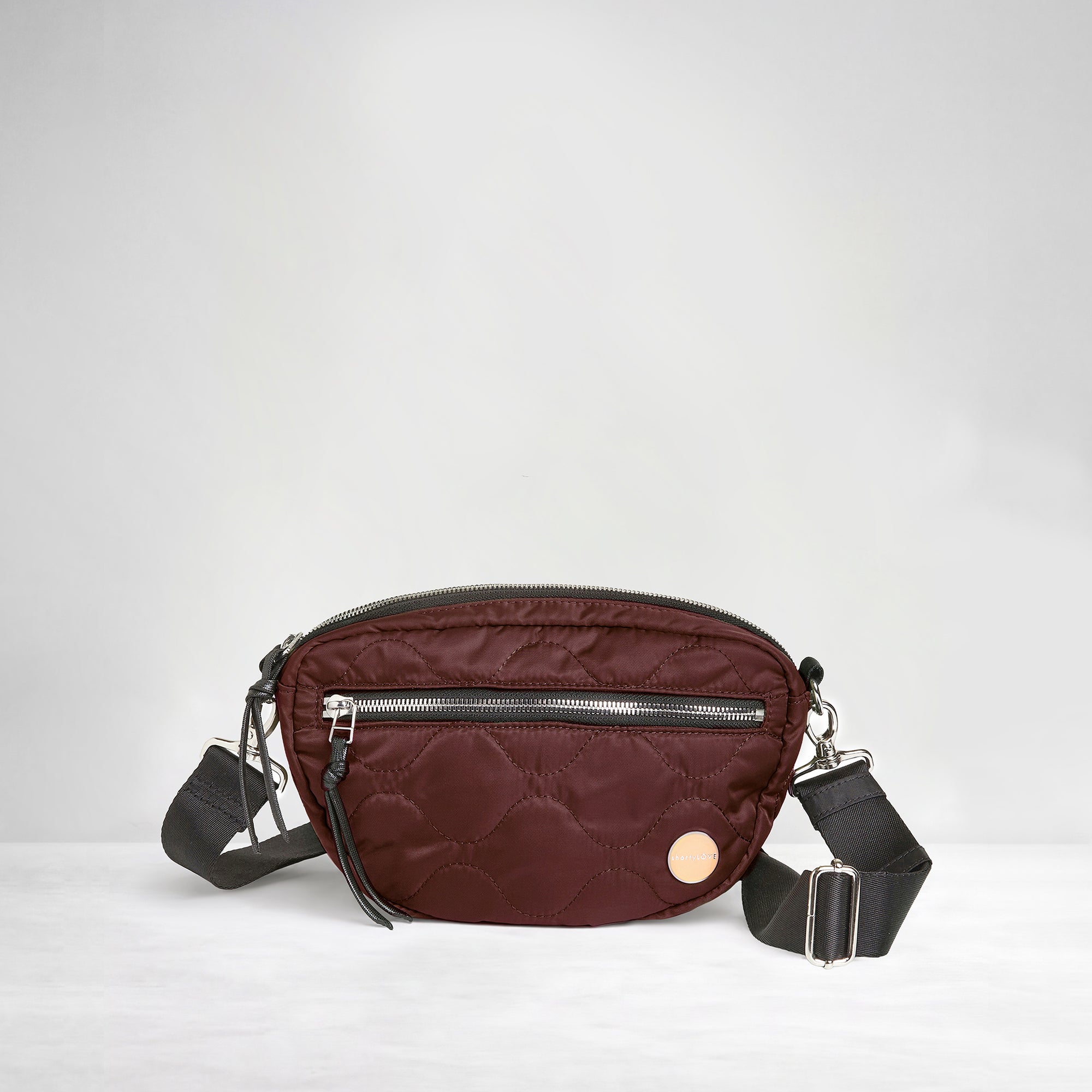 shortyLOVE small cruiser small crossbody bag in bordeaux; front view against white background.