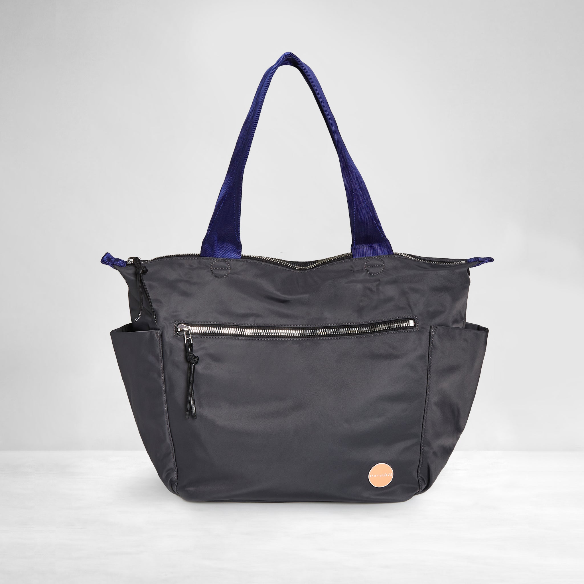 shortyLOVE tillie tote bag in charcoal; front view against white background.