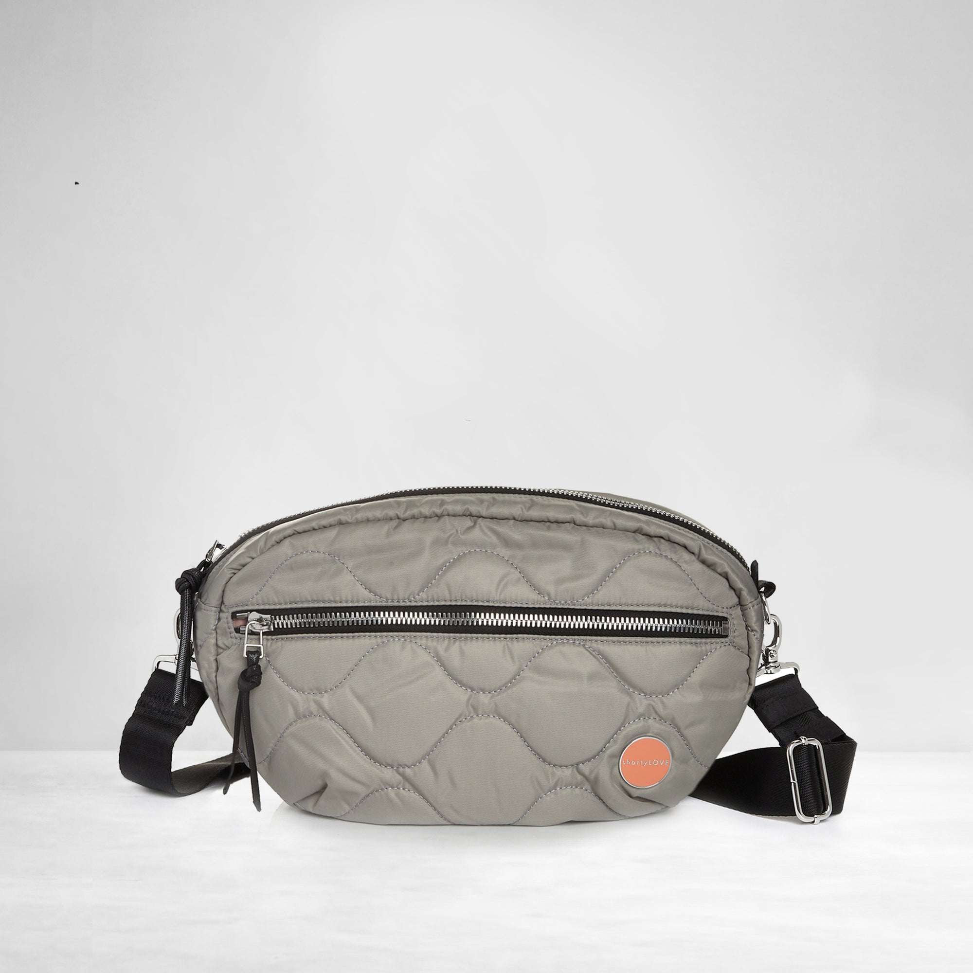 shortyLOVE cruiser medium crossbody bag in milky grey; front view against white background.