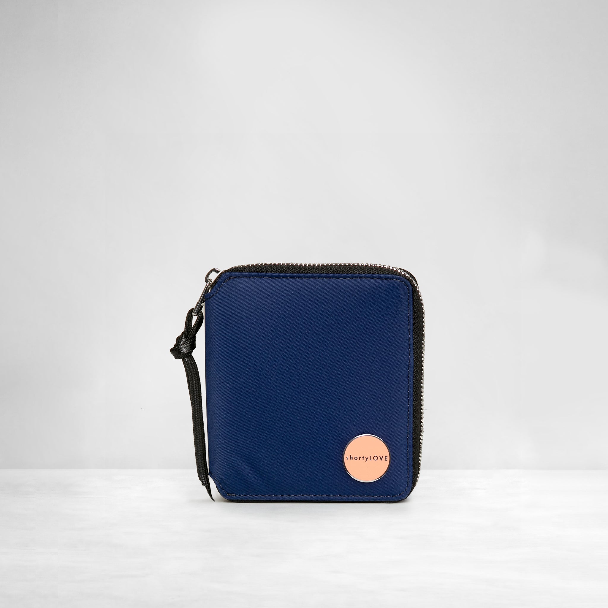 shortyLOVE merchant small wallet in navy; front view against white background.