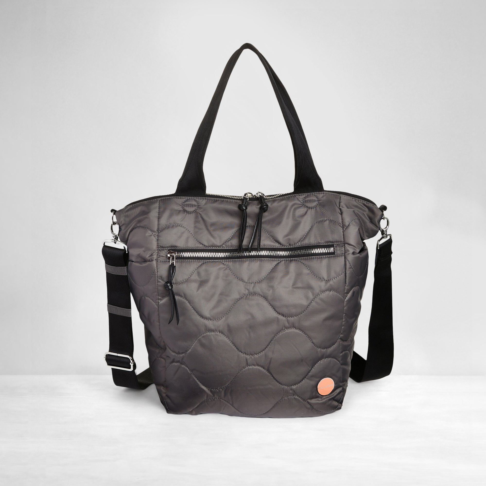 shortyLOVE ranger large tote bag in pewter; front view against white background.