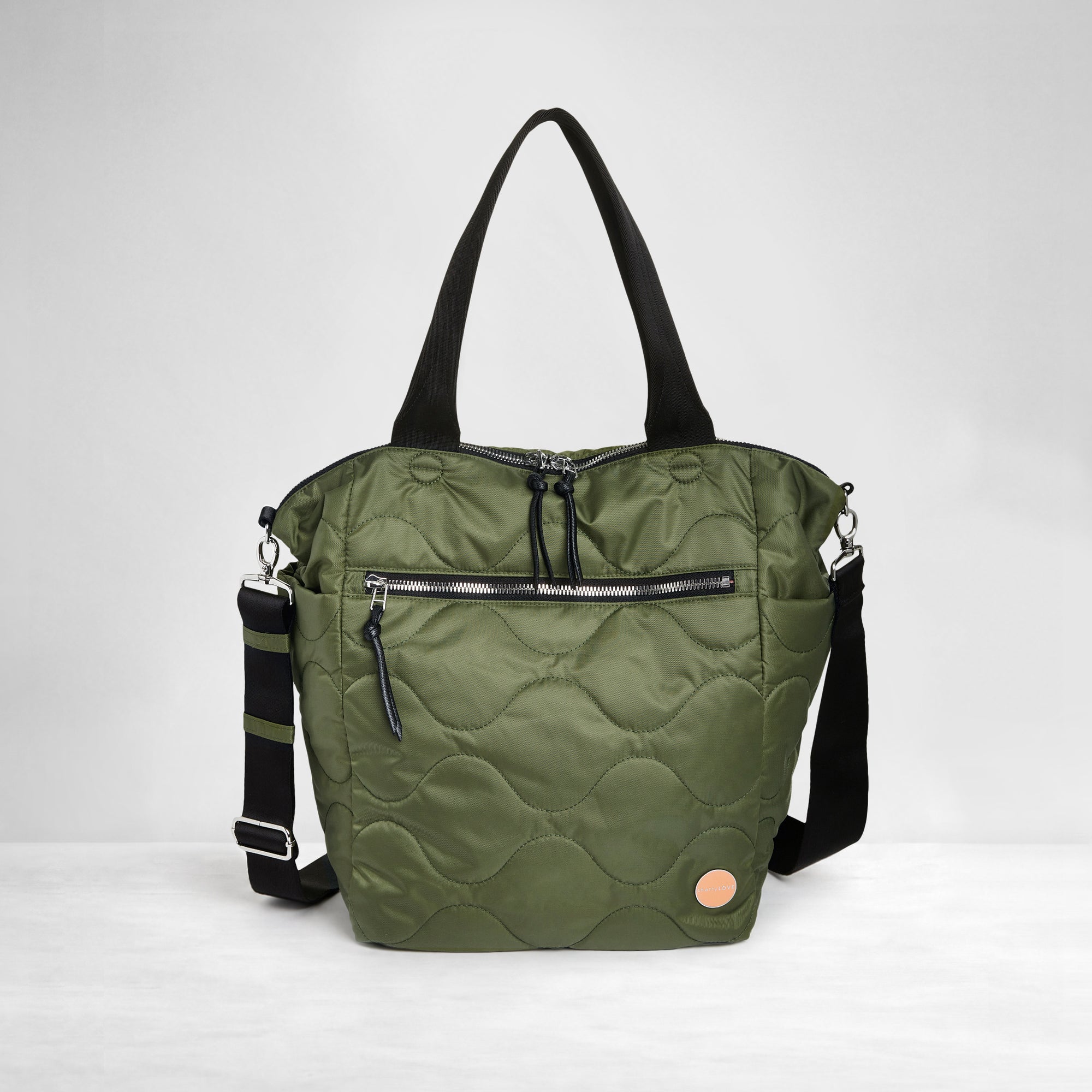shortyLOVE ranger large tote bag in sage; front view against white background.