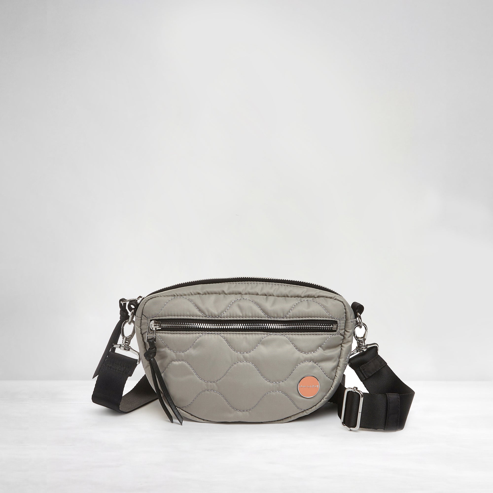shortyLOVE small cruiser small crossbody bag in milky grey; front view against white background.