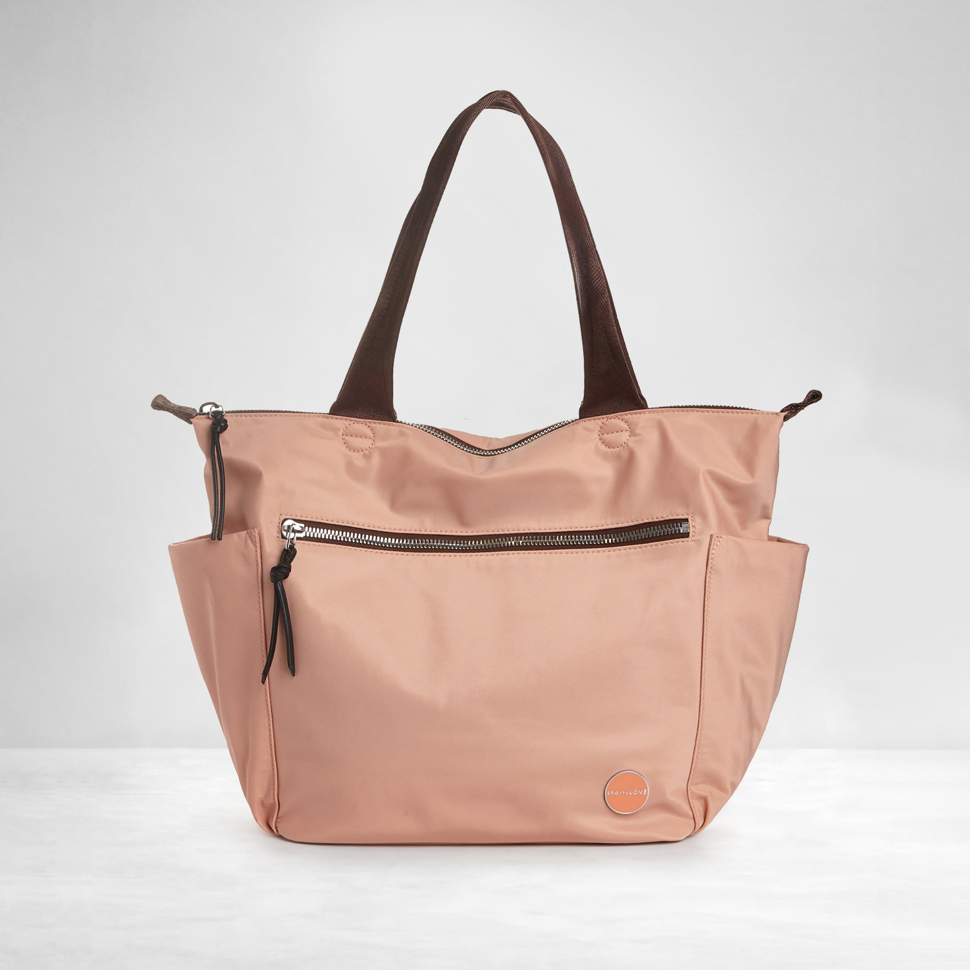 shortyLOVE tillie tote bag in dusty peach; front view against white background.