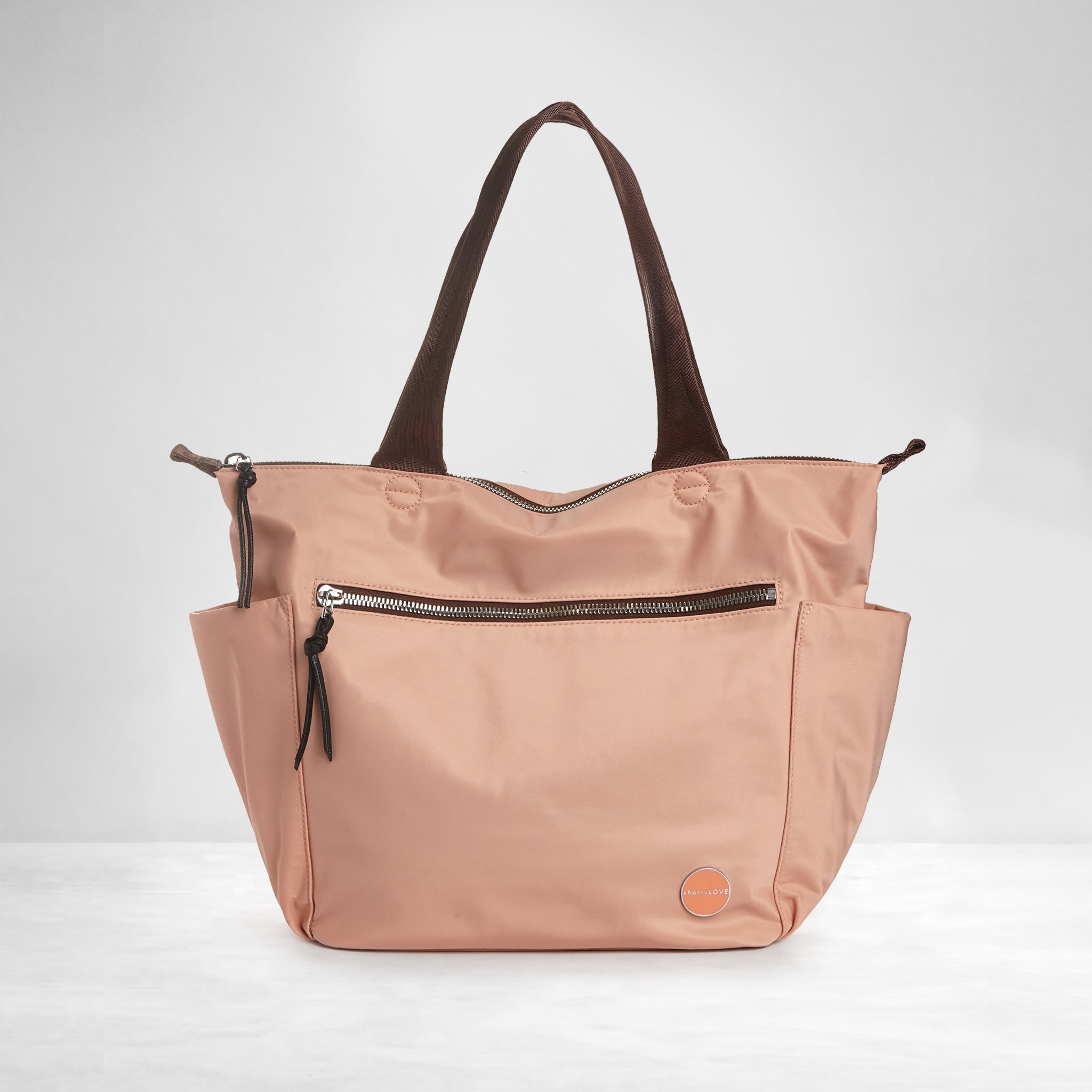 shortyLOVE tillie tote bag in dusty peach; front view against white background.