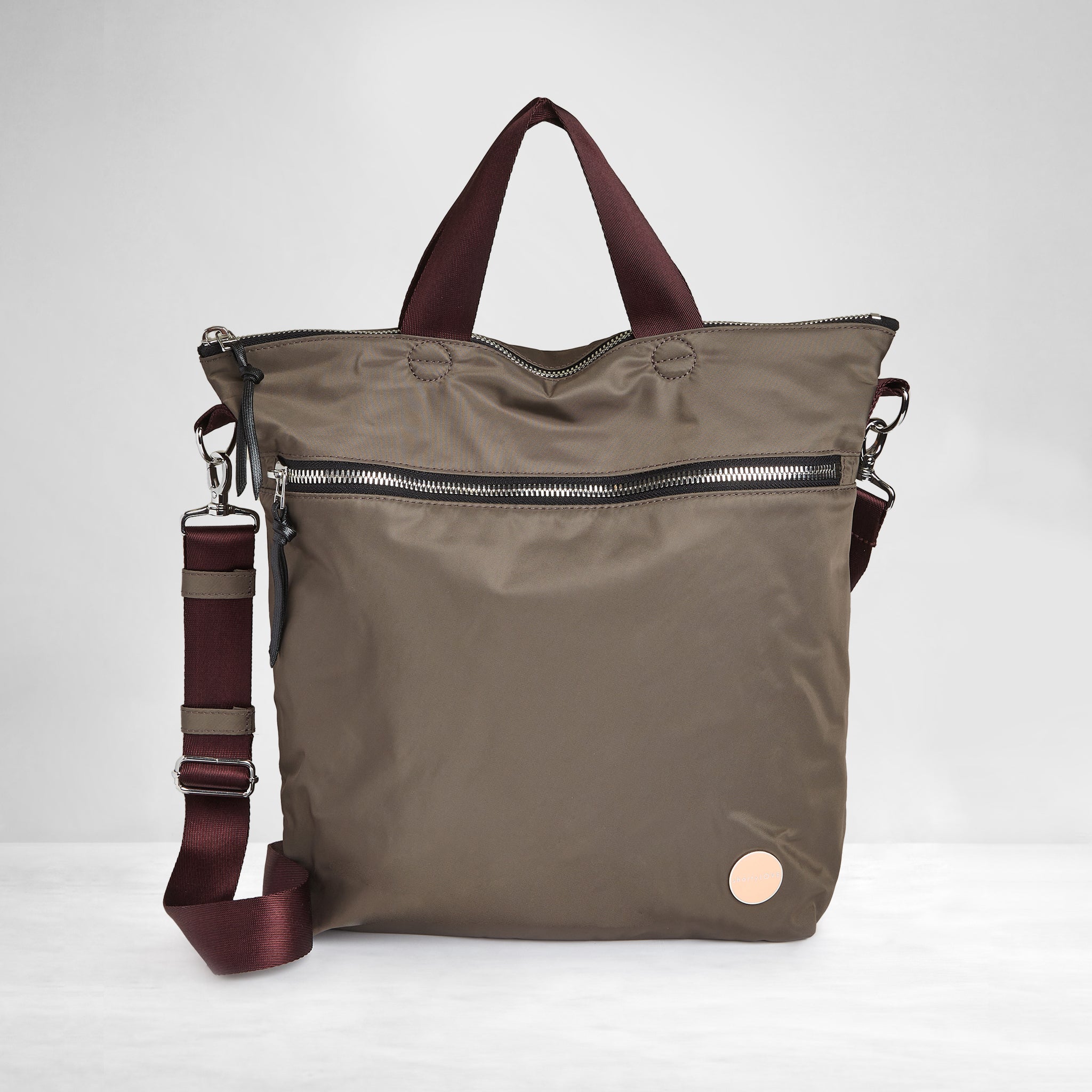 shortyLOVE wonder large crossbody/messenger bag in mocha; front view against white background.