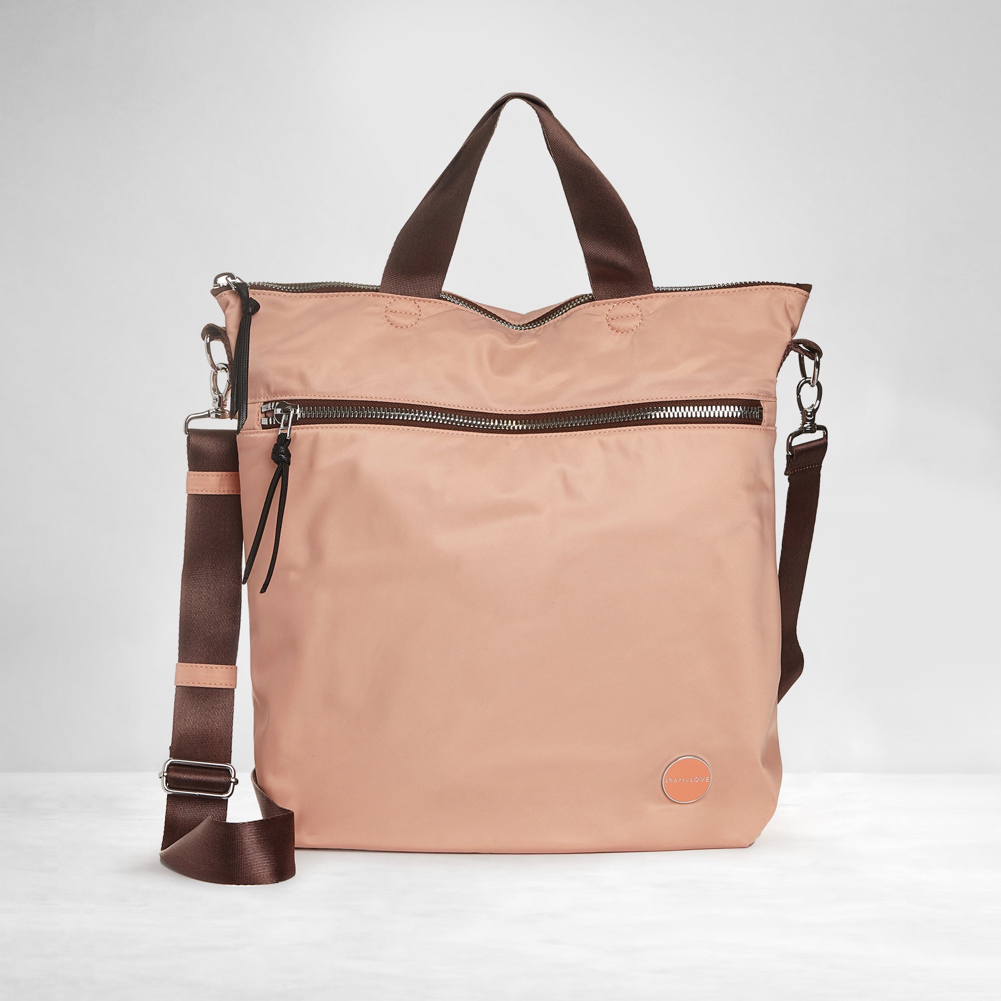 shortyLOVE wonder large crossbody/messenger bag in dusty peach; front view against white background.
