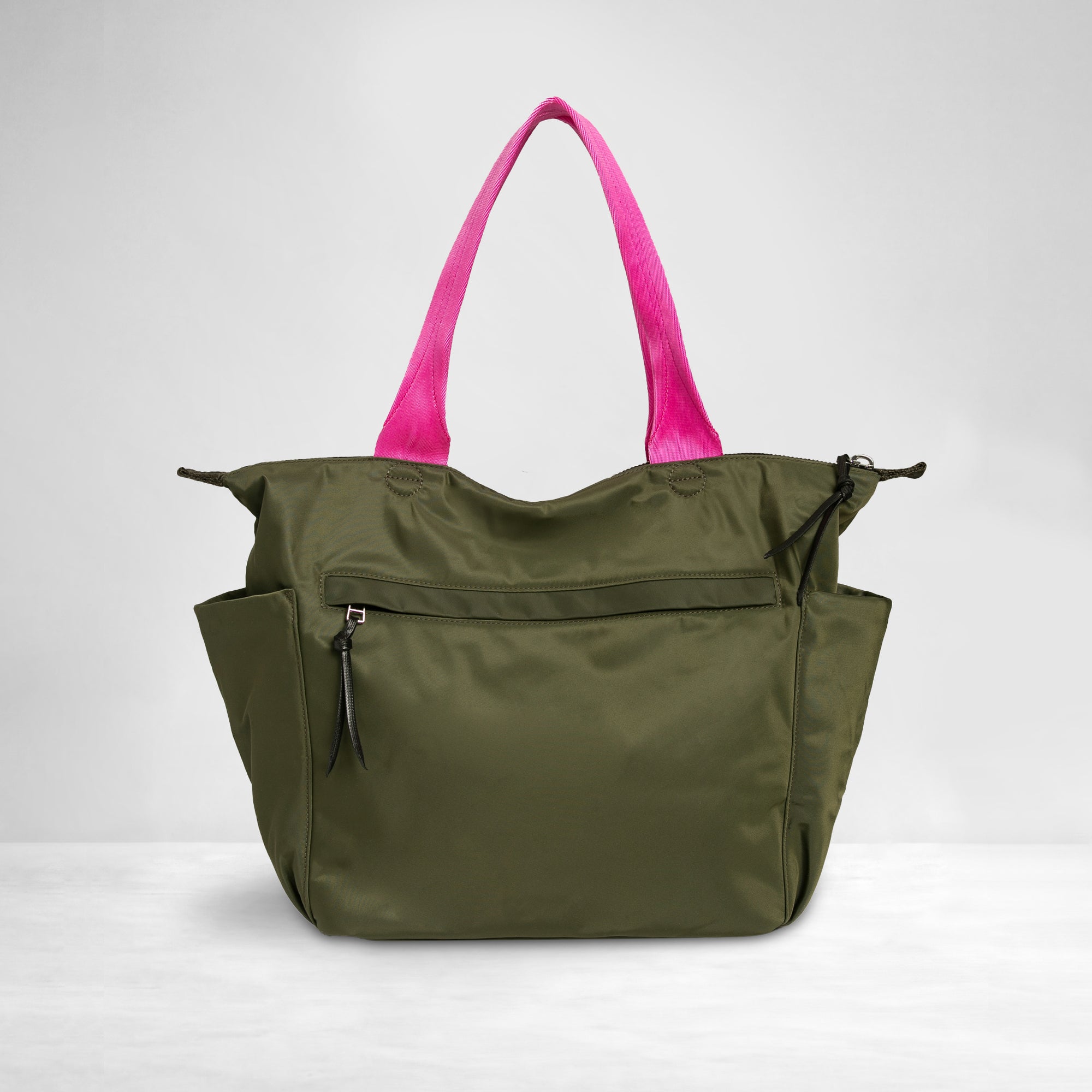 shortyLOVE tillie tote bag in army green; back view against white background.