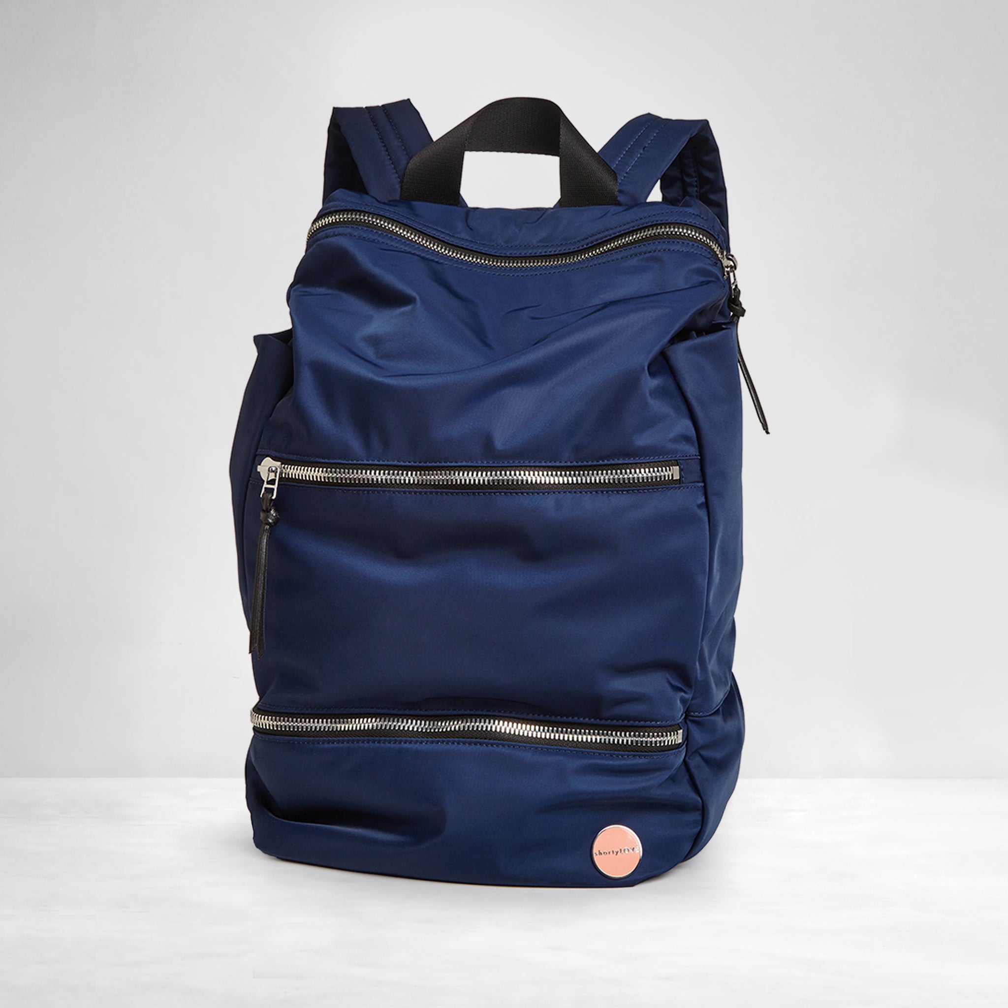 shortyLOVE boxer backpack bag in navy; front view against white background.