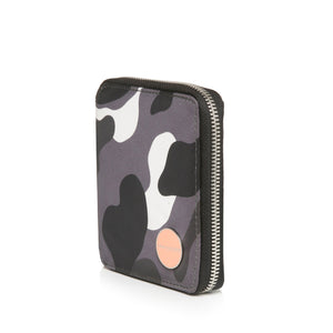 shortyLOVE merchant clutch/wallet in grey camo; side angle view against white background.
