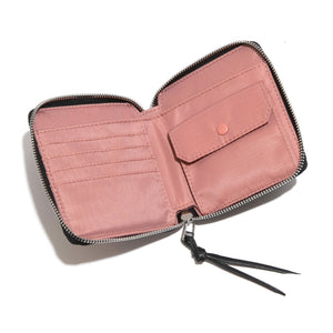 shortyLOVE merchant clutch/wallet in grey camo; top-down view showing interior blush lining against white background.