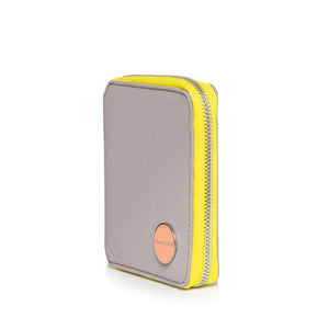 shortyLOVE merchant clutch/wallet in grey; side angle view against white background.