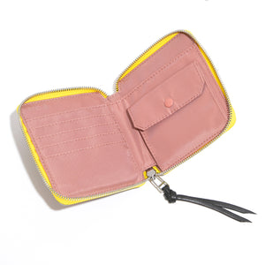 shortyLOVE merchant clutch/wallet in grey; top-down view showing interior blush lining against white background.