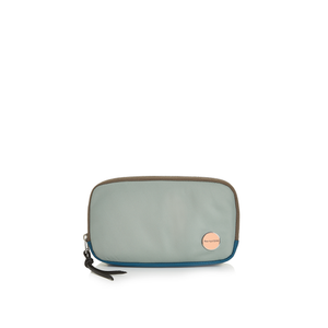 shortyLOVE jetty clutch/wallet in slate/teal; front view against white background.