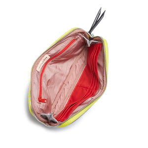 shortyLOVE jetty clutch/wallet in grey; top-down view showing interior pink lining against white background.