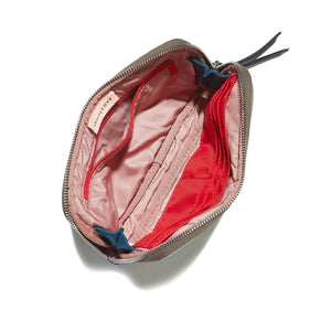 shortyLOVE jetty clutch/wallet in slate/teal; top-down view showing interior slate/teal lining against white background.