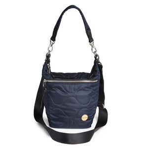 shortyLOVE marcel crossbody bucket bag in midnight; front view against white background.