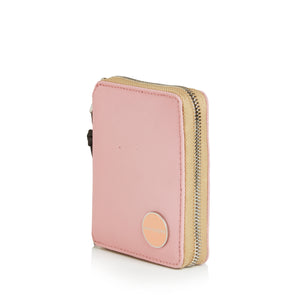 shortyLOVE merchant clutch/wallet in pink; side view against white background.