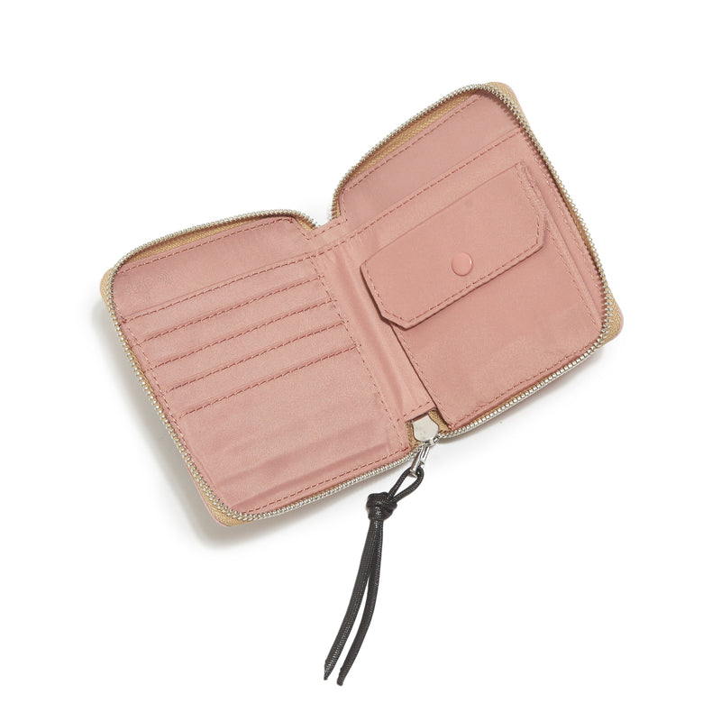 shortyLOVE merchant clutch/wallet in pink; top-down view showing interior blush lining against white background.