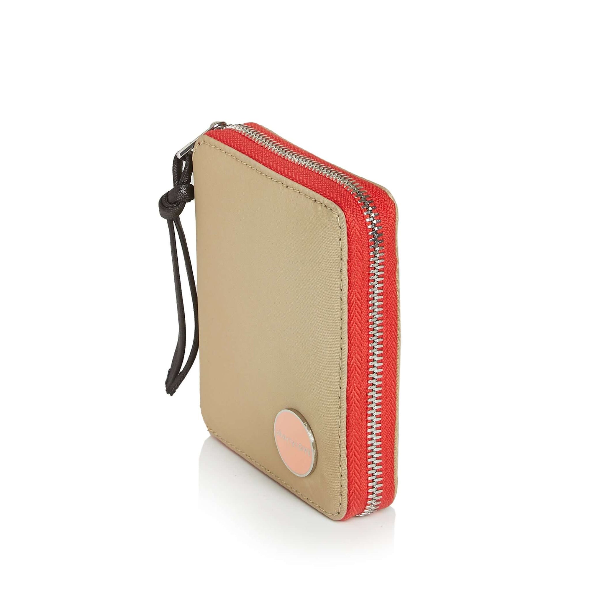 shortyLOVE merchant clutch/wallet in khaki; side angle view against white background.