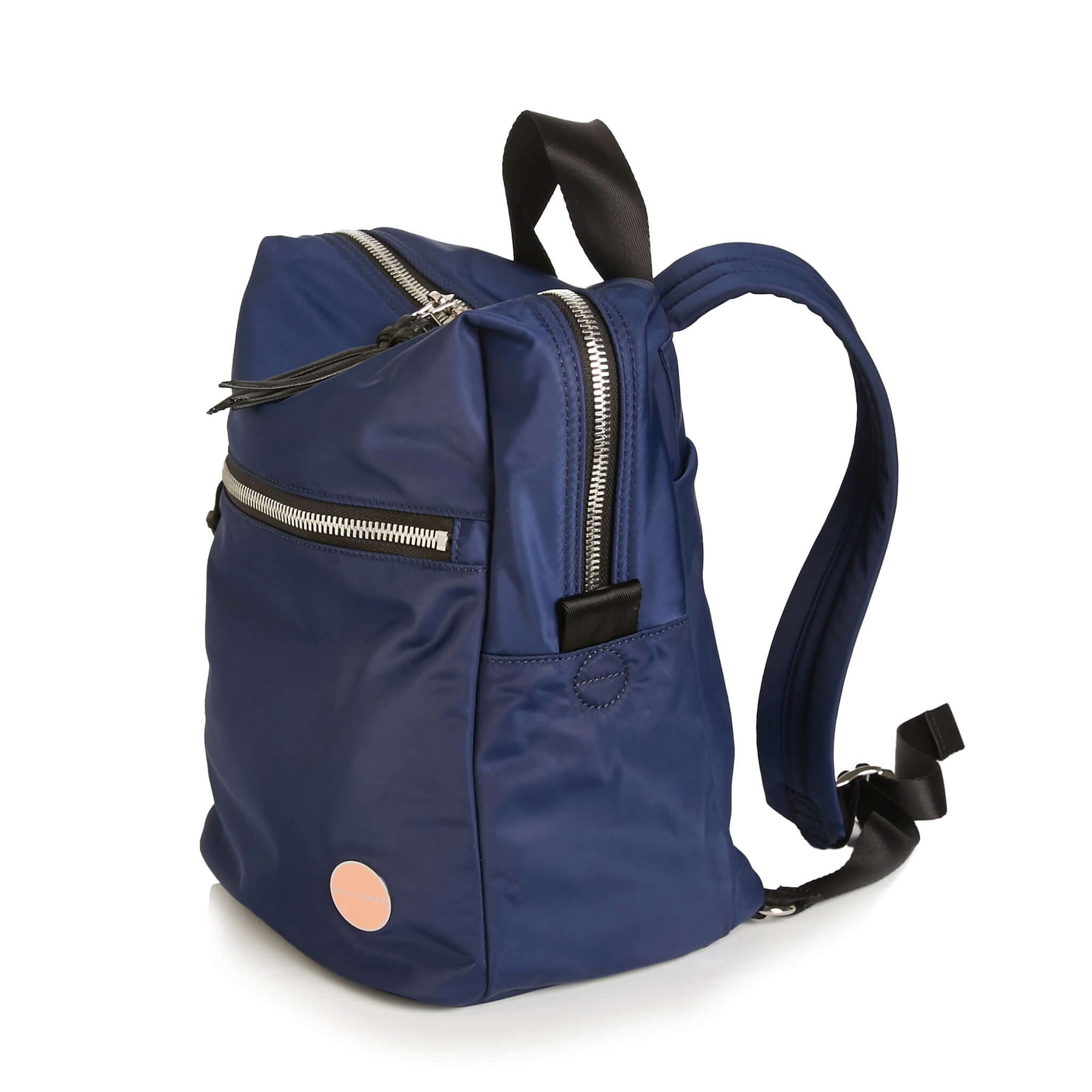 shortyLOVE ace small backpack in navy; side angle view against white background.