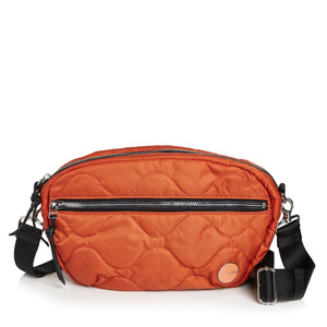 shortyLOVE cruiser medium crossbody bag in orange; front view against white background.
