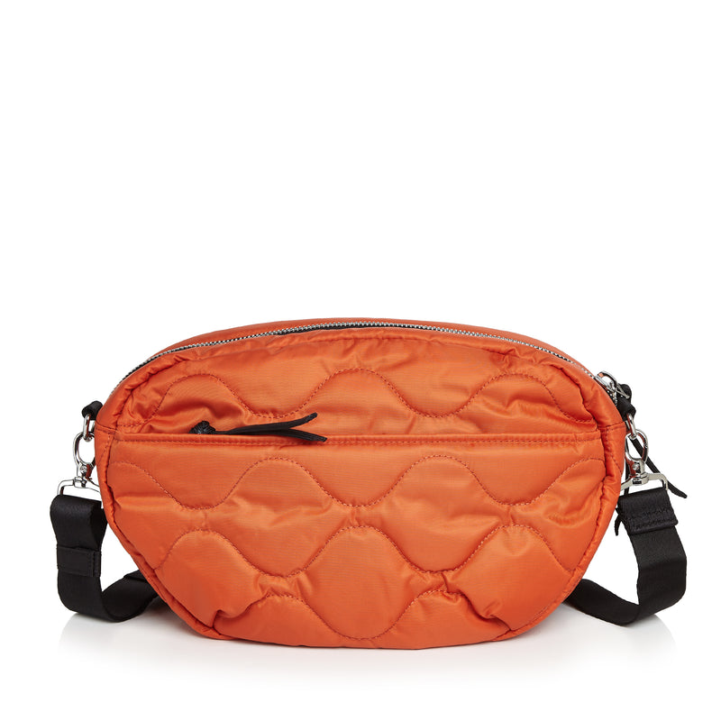 shortyLOVE cruiser medium crossbody bag in orange; back view against white background.