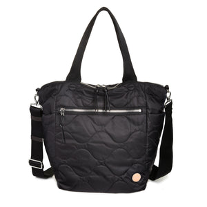 shortyLOVE ranger large quilted crossbody tote bag in black; white view against white background