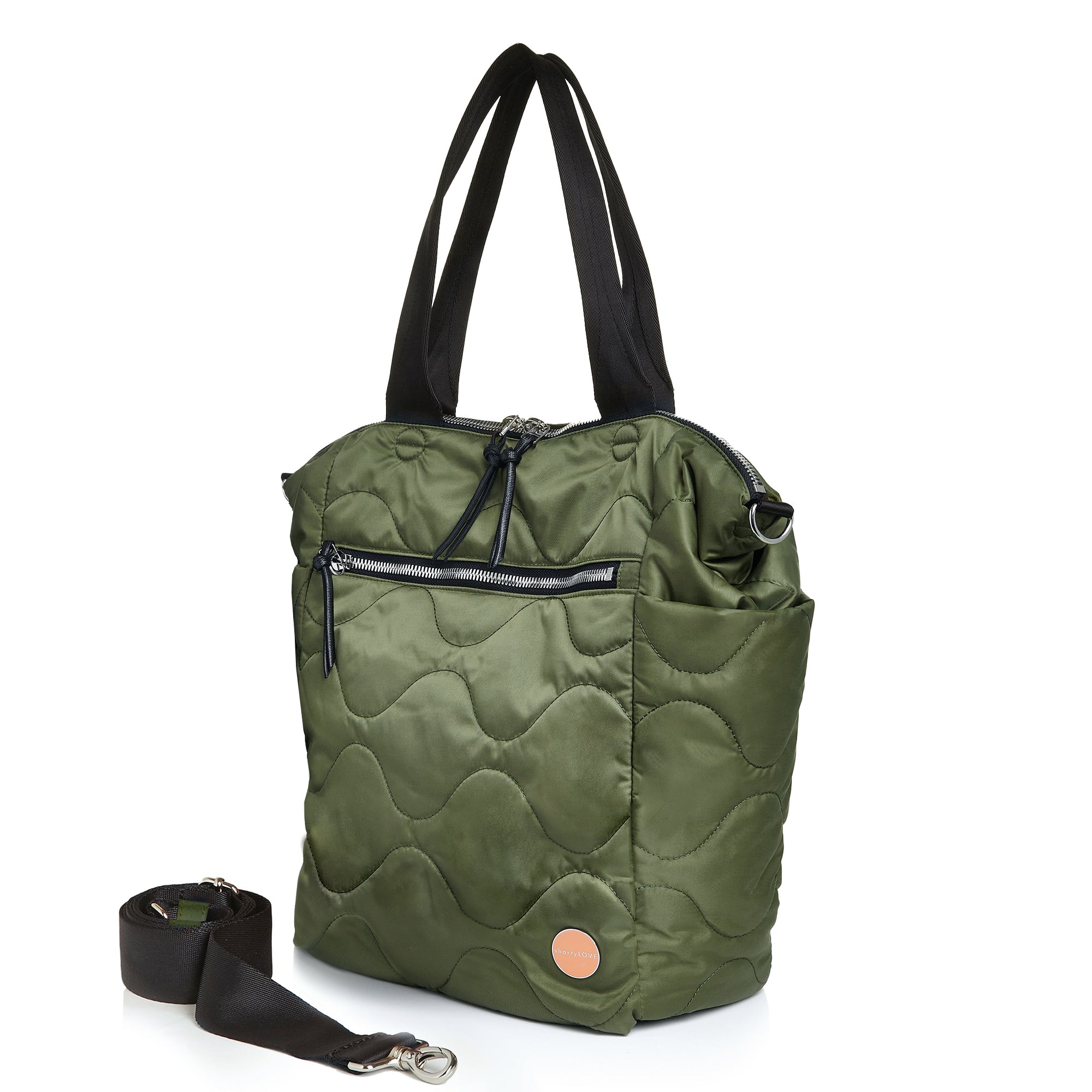 shortyLOVE ranger large tote bag in sage; side view against white background.