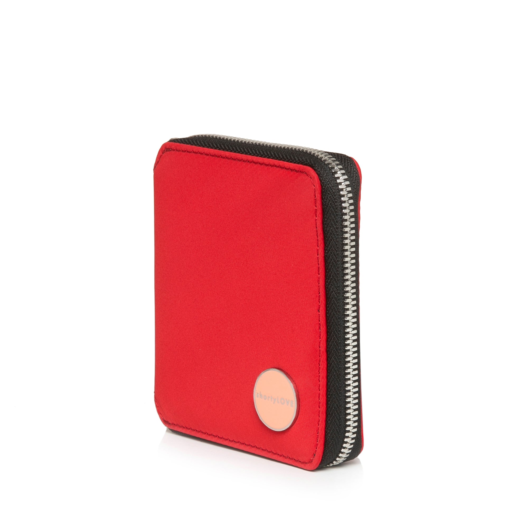 shortyLOVE merchant clutch/wallet in red; side view against white background.