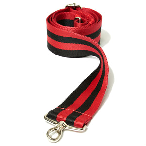 shortyLOVE boardwalk strap in red/black; close up view against white background.