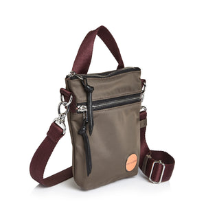 shortyLOVE shorthand small crossbody bag in mocha; side angle view against white background.