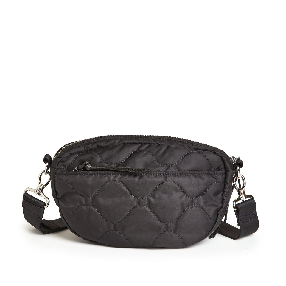 Solid Color Quilted Crossbody Bag - Small Square Shoulder Bag with Zipper Compartments