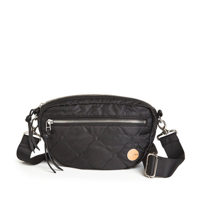 shortyLOVE small cruiser women’s designer nylon crossbody handbag in black; front view against white background