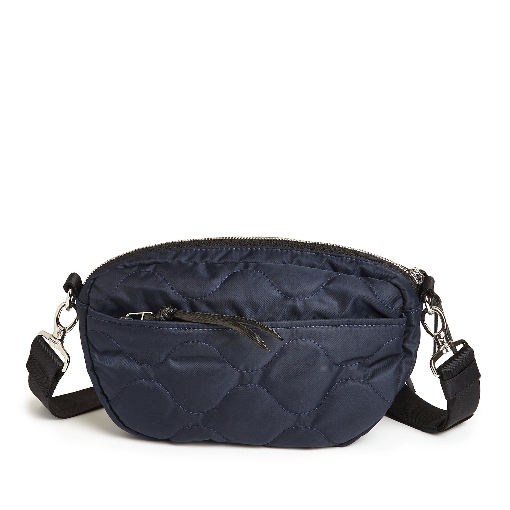 shortyLOVE small cruiser small crossbody bag in midnight; back view against white background.