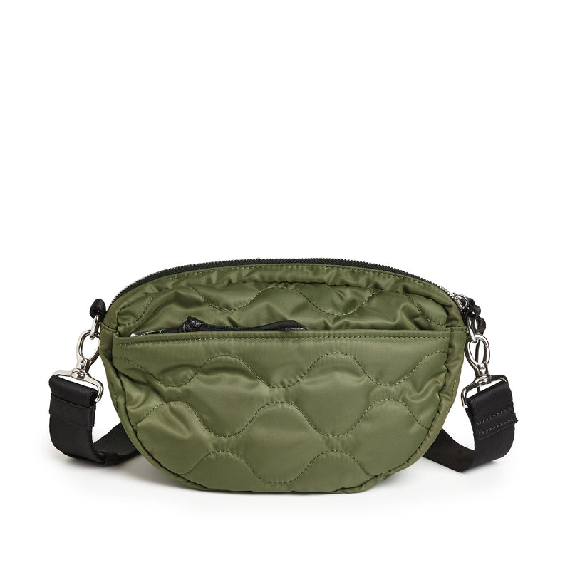 shortyLOVE small cruiser small crossbody bag in sage; back view against white background.