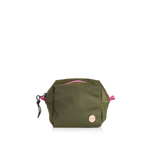 shortyLOVE stevie cosmetic bag in army green; front view against white background.