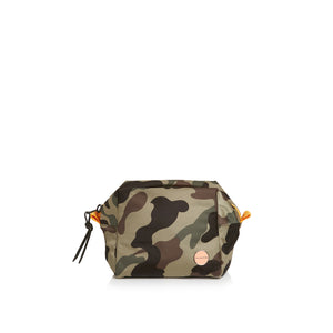 shortyLOVE stevie cosmetic bag in green camo; front view against white background.