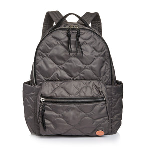 shortyLOVE tate backpack in pewter; front view against white background.