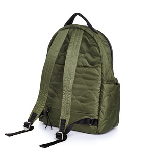 shortyLOVE tate backpack in sage; back view against white background.