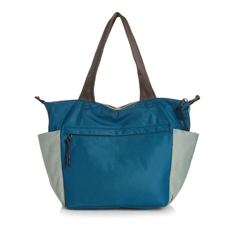 shortyLOVE tillie tote bag in slate/teal; back view against white background.
