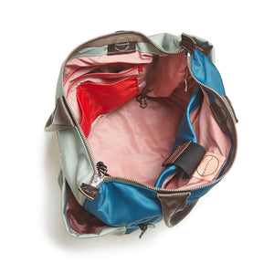 shortyLOVE tillie tote bag in slate/teal; top-down view showing interior slate/teal lining against white background.