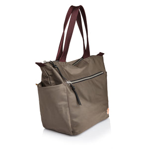 shortyLOVE tillie tote bag in mocha; side angle view against white background.