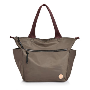 shortyLOVE tillie tote bag in mocha; front view against white background.