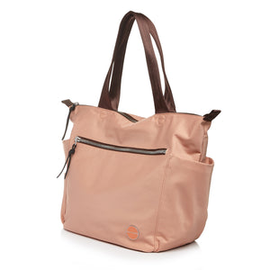 shortyLOVE tillie tote bag in dusty peach; side angle view against white background.