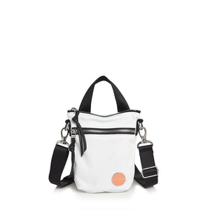 shortyLOVE shorthand women’s designer crossbody handbag in white; front view against white background