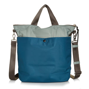 shortyLOVE wonder large crossbody/messenger bag in slate/teal; back view against white background.